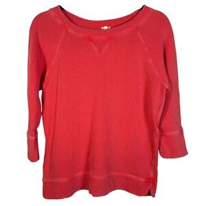 J.Crew Womens Coral Red 100% Cotton Raglan 3/4 Sleeve Sweatshirt V-Stitch XS